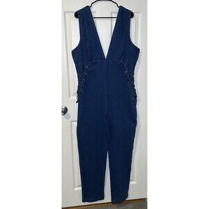 C'est Toi Women’s Plus Sleeveless V-Neck Side Tie Denim Jumpsuit Size 3XL
